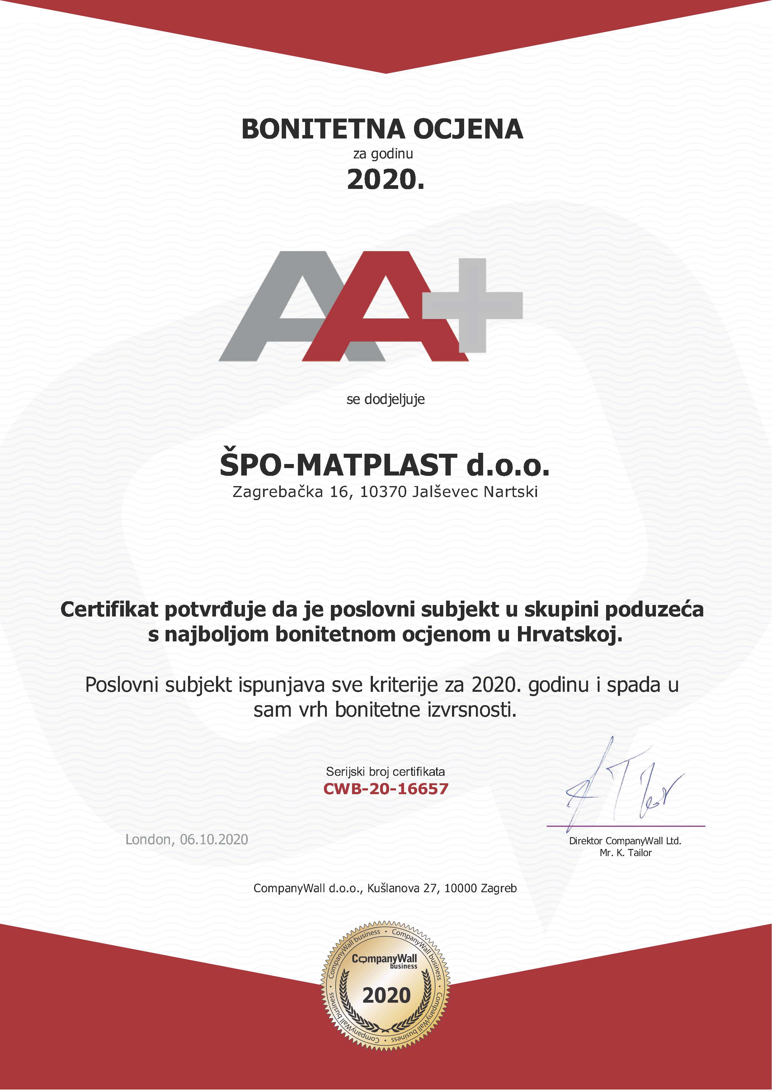 SPO-MATPLAST certifikat
